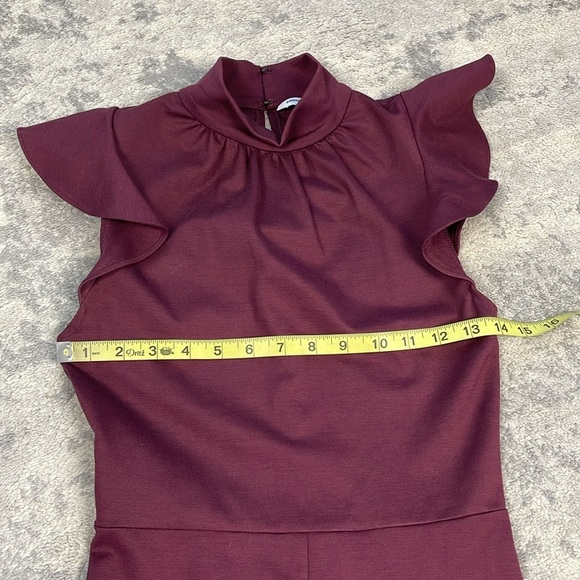 Amanda Uprichard Davina Ruffle Mock Neck Flare Jumpsuit Merlot Burgundy Sz XS - Picture 9 of 12